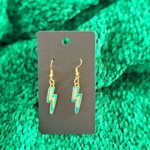 Gold and Green Lightning Bolt Earrings